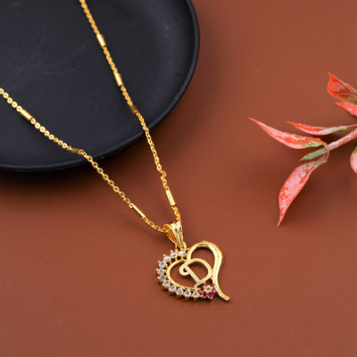 CLONEO D Alphabet Word Letter in Heart Shape with American Diamond Attached Gold-plated Plated Alloy Chain