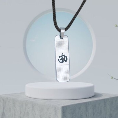 Fine Creation God Lord shri Mahadev shri Shiv Trishul OM Locket Pendant With Dhaga For Men's Silver Plated Brass Necklace Set