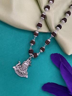 Digital Dress Room Lord Shiva Pendant Rudraksha Mala In Silver Plated Chain Mens & Boys Jewellery Silver Plated Rudraksha Necklace
