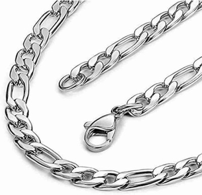 R JEWELS Silver cuban Design Neck Chain For Men & Boys Sterling Silver Plated Alloy Chain