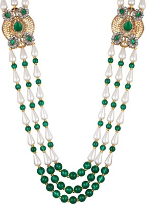 mahi 3 Layers Dulha Moti Mala Beads Gold-plated Plated Alloy Necklace