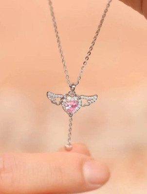 Winnifred Winnifred Anti Tarnish Stainless Steel Silver Diamond Flying Angelwing Necklace Crystal Silver Plated Stainless Steel Necklace Set