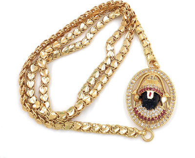 Anujeet Fashion Hub Gold Plated Covering Long Impon God Perumal Balaji Mop/Mugappu Chain for Women Gold-plated Plated Copper Chain