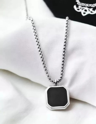 Oscar Enterprises Pine Pearls Black Bar Necklace For Men And Boys-18 Silver Plated Stainless Steel Chain