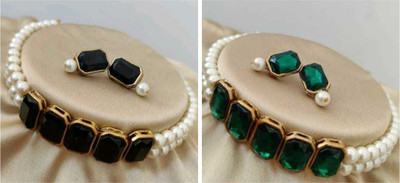 JewelShadi Alloy Gold-plated Black, Green Jewellery Set(Pack of 2)