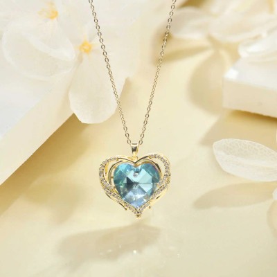 Anaarkali Crystal Heart Necklace, Sterling Silver, Clear Diamond Swarovski Zircon Silver Plated Metal Chain