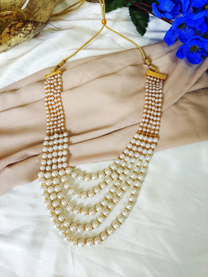 ElementR Stylish Beautiful White Layerd Beads Moti Mala Men (dhulla)Groom & Womem Haar Pearl Mother of Pearl Necklace Set