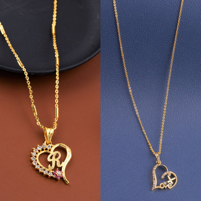 BOGHRA SALES New Stylish Exclusive Heart Shape R Letter Pendant With Necklace Chain Combo Diamond Gold-plated Plated Brass, Alloy Chain Set