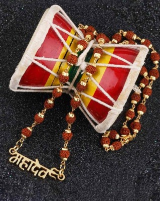 Ausrich Mahadev 5 Mukhi Rudraksha Mala with Gold Plated Beads and Pendant Beads Gold-plated Plated Brass Chain