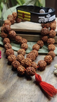 Shiv Aastha 5 Mukhi Rudraksha Mala 54+1 Beads 10mm With One Mahakal Wrist Band, Beads, Agate Wood, Dori, Rudraksha Necklace