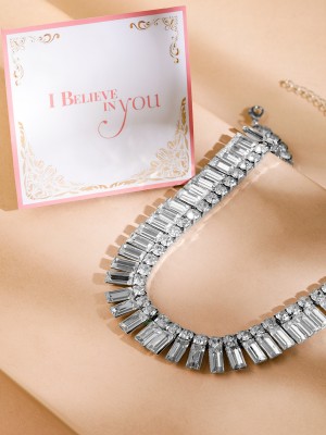 RUBANS Valentine's Rhodium AD & Cubic Zirconia Studded Luxurious Baguette Necklace Rhodium Plated Stainless Steel Necklace