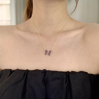 Vembley Trendy Single Layered Crystal Butterfly Purple Pendant Necklace For Her Gold-plated Plated Alloy Necklace