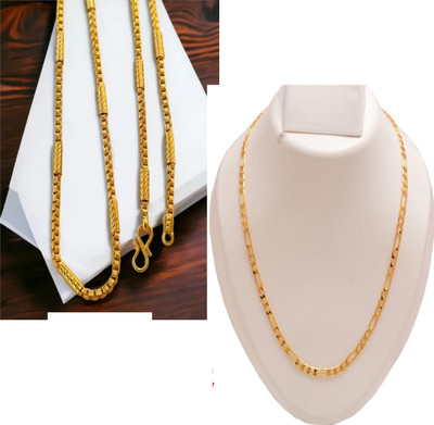 TOYONIX 2 pis combo 1 Gram Gold Plated Trendy Design Golden Neck Chain for Boy Men Gold-plated Plated Alloy Chain