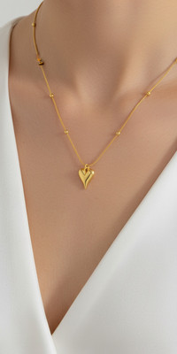 devpm Minimalist Heart Pendant Necklace for Women | Gold-Plated, Anti-Tarnish Chain Gold-plated Plated Alloy Chain Set