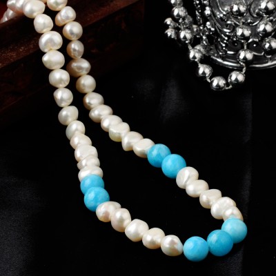 Pearlz Ocean Sky Lust Freshwater Pearl & Dyed Quartzite Gemstone Bead 18 Inches Necklace Pearl, Quartz Alloy Necklace