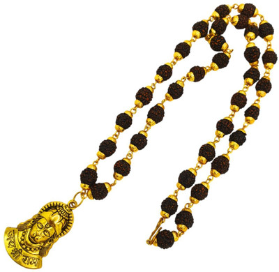 Madhur Creation Most Beautiful Bhagwan Hanuman With 5 Mukhi Rudraksha Mala Gold-plated Beads Brass, Wood Pendant