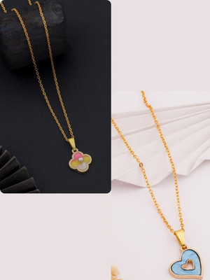 Dressberry Elegant new charms Set of 2 Necklace chain for Girls and Women Gold-plated Plated Brass Chain