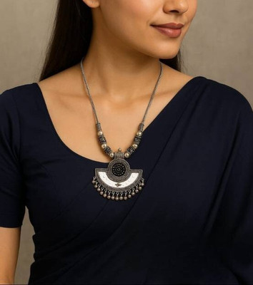Mahitex Artificial Oxidised Silver Big Pendant Necklace Chain Jewellery for Women - 1 PC Silver Plated Alloy Necklace
