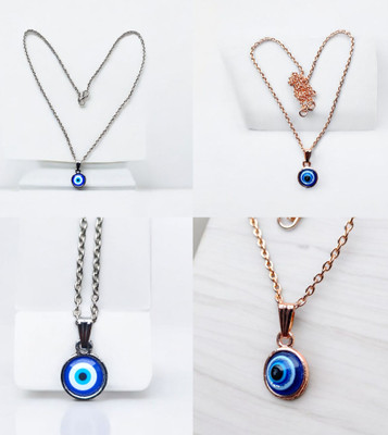 jhumkhas Stylish Evil Eye Pendant Necklace 2 in 1 Combo Pack for Women & Men Silver Plated Metal Chain Set