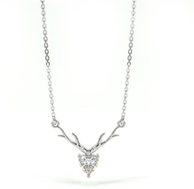 Zarkan 925 Silver Deer Heart Necklace For Dear Love Cubic Zirconia Rhodium Plated Sterling Silver Necklace