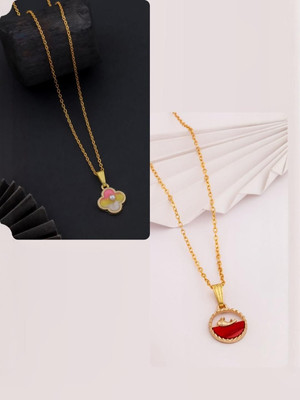 Dressberry DressBerry Set Of 2 Gold-Plated Brass Minimal Artificial Beads Necklace Gold-plated Plated Brass Necklace