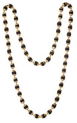 nagaana Black 5 Mukhi Rudraksha Long Chain and Mala with Golden Cap for Men and Womens Gold-plated Plated Rudraksha Chain