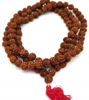 Green Spiritual Original 5 Mukhi Rudraksha Certified Natural 8mm Japa Mala 108 Beads Wood Chain Beads Wood Chain