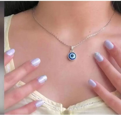 KieShna Evil Eye Necklace Blue Eyes Amulet Pendant Necklace Chain Gift for Girls & Women Sterling Silver Plated Alloy Necklace