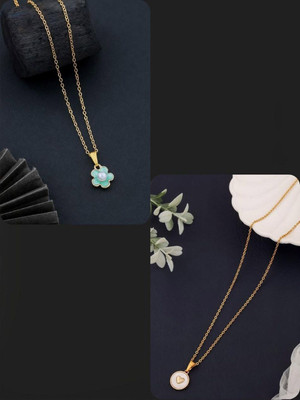 Dressberry SET OF 2 PENDANT CHAIN FOE GIRLS AND WOMEN Gold-plated Plated Brass Necklace Set