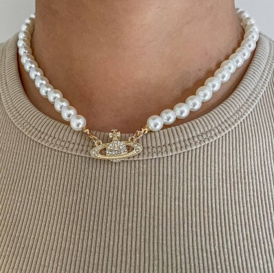 Samna Handicrafts vivienne westwood necklace Pearl Gold-plated Plated Alloy Necklace