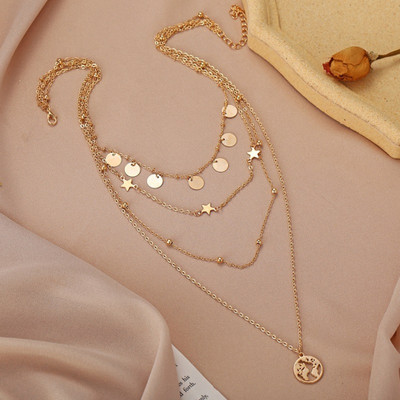 Vembley Gorgeous Gold Plated Multi Layered Star And World Necklace For Women Gold-plated Plated Alloy Necklace