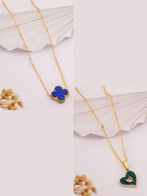 Dressberry SET OF 2 PENDANT CHAIN FOE GIRLS AND WOMEN Gold-plated Plated Brass Necklace Set