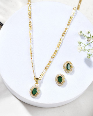 Jewels Nest Stainless Steel Gold-plated Green Jewellery Set(Pack of 3)