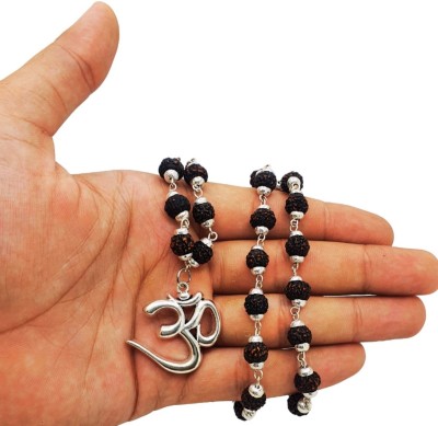 Nirvana Mukhi 5 Mukhi Rudraksha Mala One Gram Beads Silver Plated Brass, Wood Chain