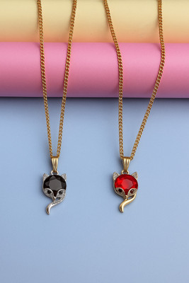 Sividya Combo(2)-NPen-335-Premium Pendant(PP1.Red and PP1.Black) Gold-plated Alloy Pendant Set