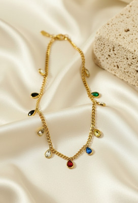 Primevibe Trendy Multicolour Teardrops Neckchain Gold-plated Plated Stainless Steel Necklace