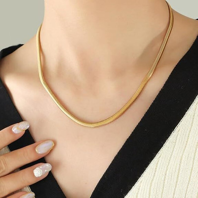 Ziviana Store Golden Snake Chain for Men & Women Bold Collar Chain for Party & Casual Wear Gold-plated Plated Stainless Steel Chain