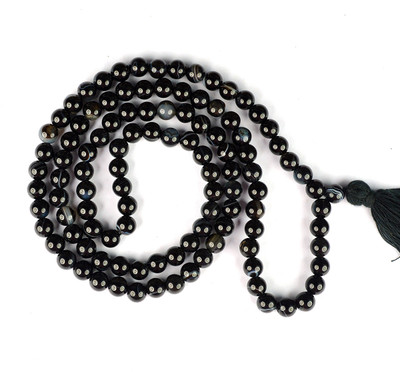CRYSTU Black Botswana Agate 6 mm 108 Round Beads Jaap Mala Necklace for Unisex Beads, Agate Crystal Chain