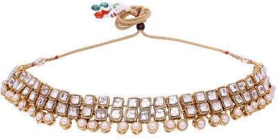 fabula Gold Tone Kundan Studded Party Wear Indo-Western Choker Necklace For Women Beads, Crystal Gold-plated Plated Alloy Necklace