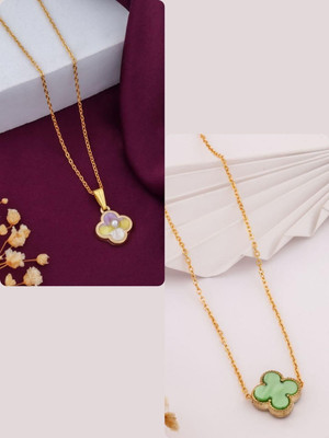 Dressberry Elegant new charms Set of 2 Necklace chain for Girls and Women Gold-plated Plated Brass Chain
