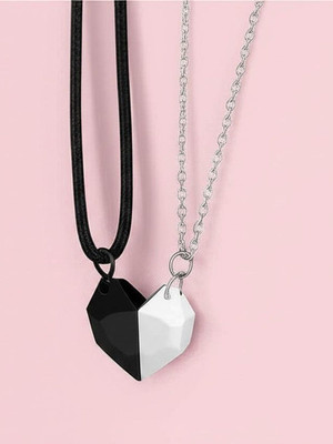 Dressberry Creative Black and Silver Friendship Magnet Heart Pendant Necklaces Silver Plated Alloy Necklace