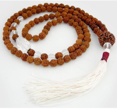 Rudraksham Rudraksha Beads and Sphatik Crystal ( Quartz ) Diamond Cut Gemstone Beads Mala Crystal, Rudraksha Chain