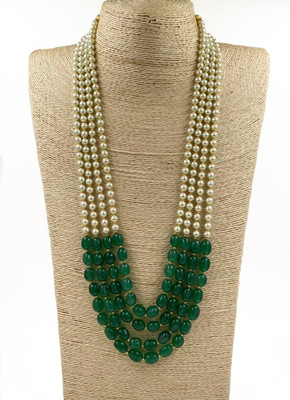 Aamrapali Silver Gems Pretty Crystal & Beads stone Necklace in Green & White color Beads, Crystal Gold-plated Plated Stone, Alloy Necklace