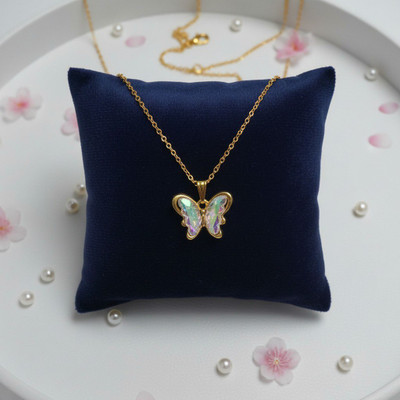 VR Divine Adorn Elegant Golden Butterfly Pendant with Rainbow Crystal Shine | Fashion Necklace Gold-plated Plated Stainless Steel Chain Set