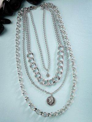 Scintillare by Sukkhi Delicate Multilayered Rhodium Plated Crystals Stones Pendant Necklace for Women Rhodium Plated Alloy Layered