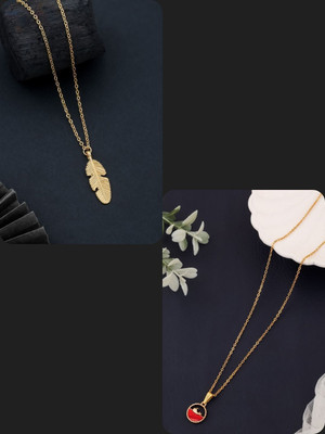 Dressberry SET OF 2 PENDANT CHAIN FOE GIRLS AND WOMEN Gold-plated Plated Brass Necklace Set