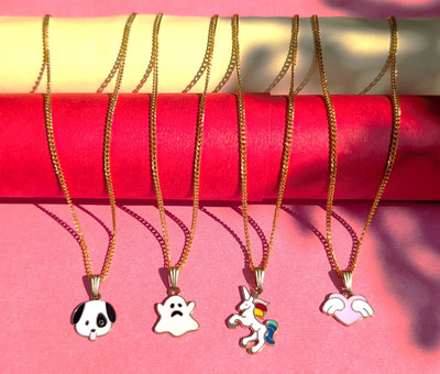 Sividya Combo(4)-NPen-322-Unicorn. W cloud. P heart. Dog h. Gold Chain Gold-plated Plated Alloy Chain