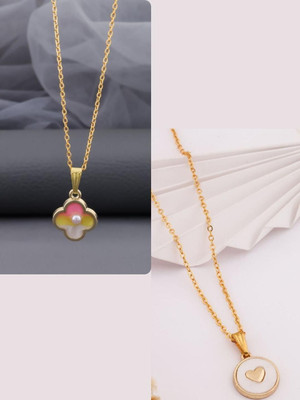 Dressberry DressBerry Set Of 2 Gold-Plated Brass Minimal Artificial Beads Necklace Gold-plated Plated Brass Necklace