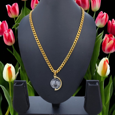 Basukiya Stylish Fancy Golden Silver Plated One Rupee Locket Pendant With Golden Chain Alloy Chain