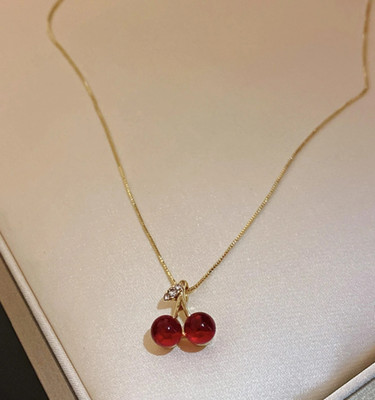 JRISSY Cute Red Cherry pendent Necklaces Gold-plated Plated Alloy Chain